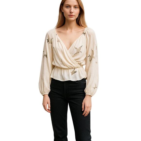 Calvin Tran Cream Soft Loose Wrap Top Size Medium New with Tags - Picture 1 of 6